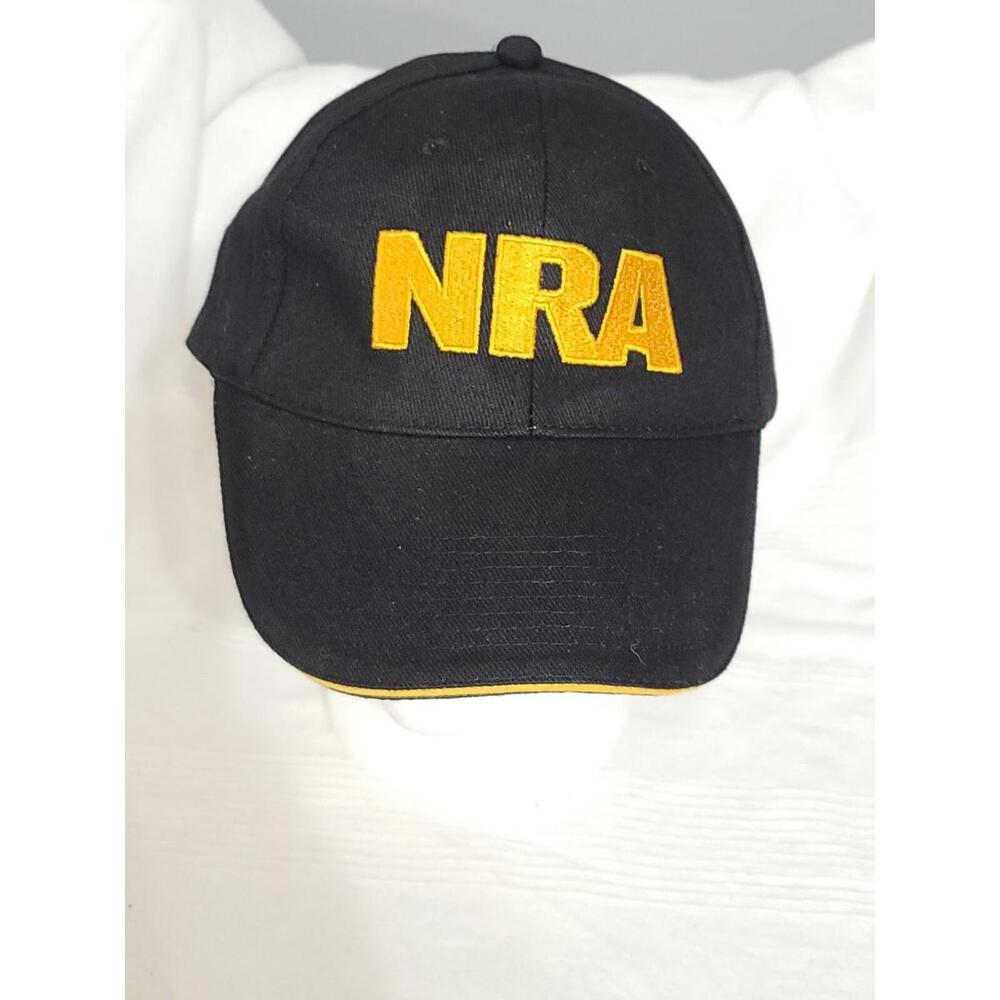 NRA Baseball Cap Hat‎ Black/Gold Embroidered Hook&Loop  EUC
